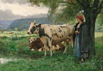 vaches et fille de la campagne Peinture à l'huile